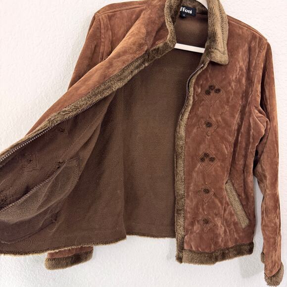 Effeci Womens Y2K Boho Jacket Size L Microfiber Floral 90's Style Fall Brown - Picture 7 of 11